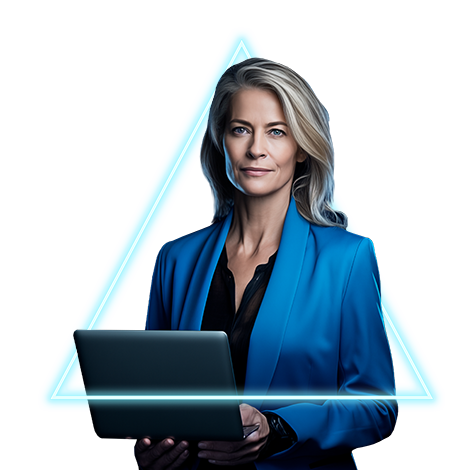 high-risk-users White woman holding laptop with force field